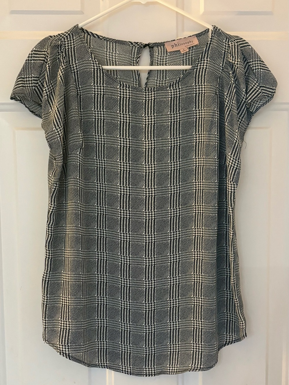 Philosophy Black and White Plaid Cap Sleeve Top